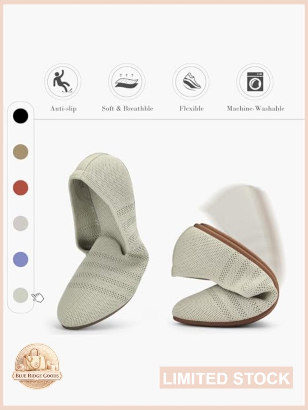 Women's Knit Flats with Arch Support, Slip-On Ballerina Shoes, Foldable & - Picture 4 of 7